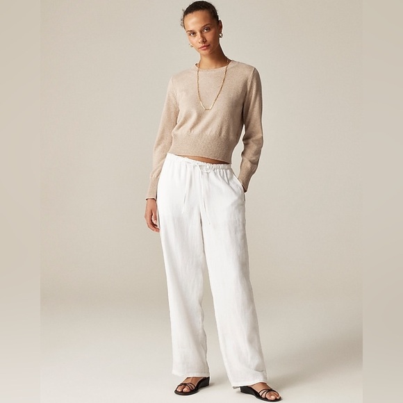 J. Crew Cashmere shrunken crewneck sweater Heather Stone Tan Size Medium NWT - Picture 2 of 10